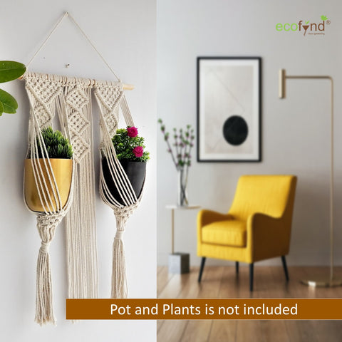 Macrame Double Plant Hanger, Indoor Outdoor Hanging Plant Holder planter freeshipping - Ecofynd