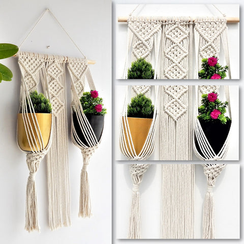 Macrame Double Plant Hanger, Indoor Outdoor Hanging Plant Holder planter freeshipping - Ecofynd