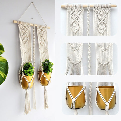 Macrame Double Plant Hanger, Indoor Outdoor Hanging Plant Holder planter freeshipping - Ecofynd