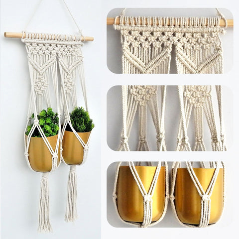 Macrame Double Plant Hanger, Indoor Outdoor Hanging Plant Holder planter freeshipping - Ecofynd