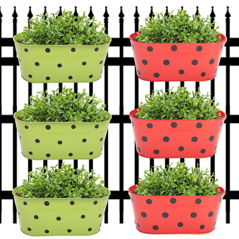 ecofynd Oval Polka Dot Balcony Railing Planter with Detachable Handle Railing Planter freeshipping - Ecofynd