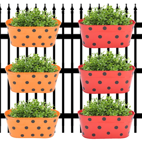 ecofynd Oval Polka Dot Balcony Railing Planter with Detachable Handle Railing Planter freeshipping - Ecofynd