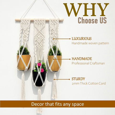 Macrame Triple Plant Hanger, Indoor Outdoor Hanging Plant Holder planter freeshipping - Ecofynd