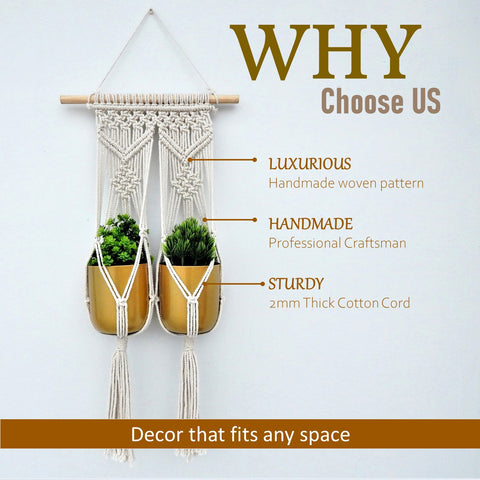 Macrame Double Plant Hanger, Indoor Outdoor Hanging Plant Holder planter freeshipping - Ecofynd