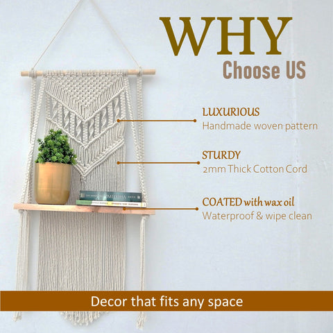 ecofynd Macrame Wall Hanging Shelf shelf freeshipping - Ecofynd