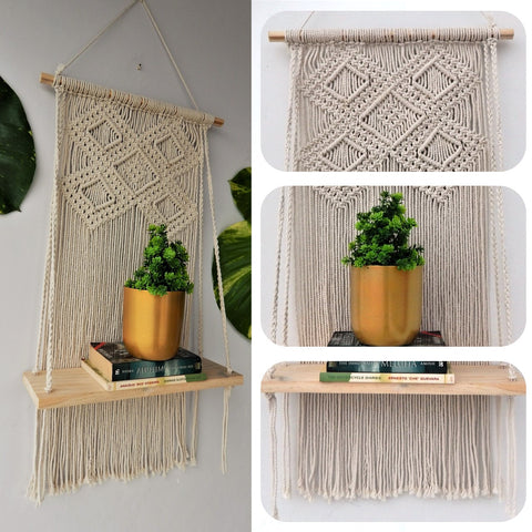 ecofynd Macrame Wall Hanging Shelf shelf freeshipping - Ecofynd