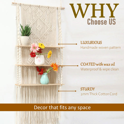 ecofynd 3-Tier Macrame Hanging Shelf