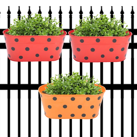 ecofynd Oval Polka Dot Balcony Railing Planter with Detachable Handle Railing Planter freeshipping - Ecofynd