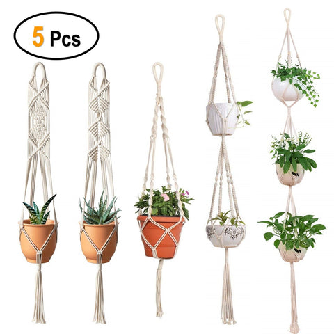 Macrame Cotton Plant Hanger - Set of 5 Macrame Plant Hanger freeshipping - Ecofynd