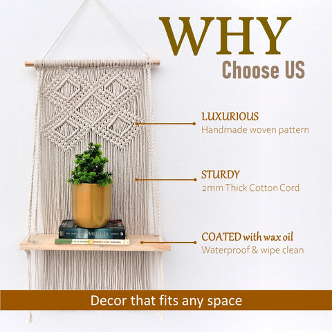 ecofynd Macrame Wall Hanging Shelf shelf freeshipping - Ecofynd