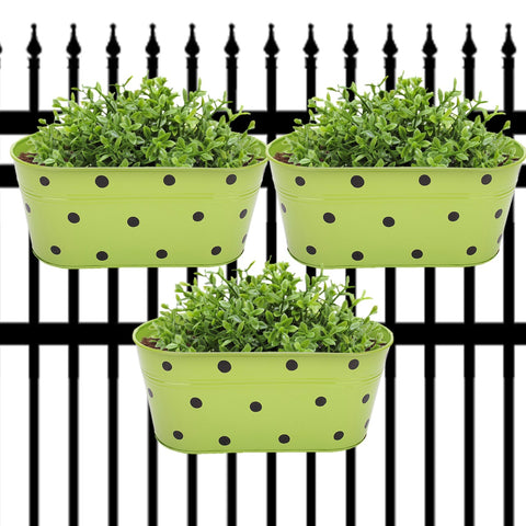 ecofynd Oval Polka Dot Balcony Railing Planter with Detachable Handle, Green Railing Planter freeshipping - Ecofynd