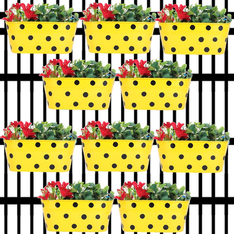 ecofynd Oval Polka Dot Balcony Railing Planter with Detachable Handle, Yellow Railing Planter freeshipping - Ecofynd