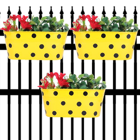 ecofynd Oval Polka Dot Balcony Railing Planter with Detachable Handle, Yellow Railing Planter freeshipping - Ecofynd