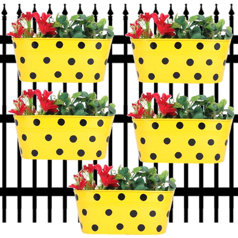 ecofynd Oval Polka Dot Balcony Railing Planter with Detachable Handle, Yellow Railing Planter freeshipping - Ecofynd