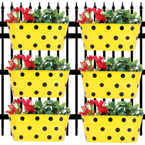 ecofynd Oval Polka Dot Balcony Railing Planter with Detachable Handle, Yellow Railing Planter freeshipping - Ecofynd