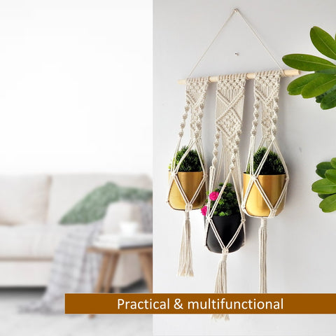 Macrame Triple Plant Hanger, Indoor Outdoor Hanging Plant Holder planter freeshipping - Ecofynd