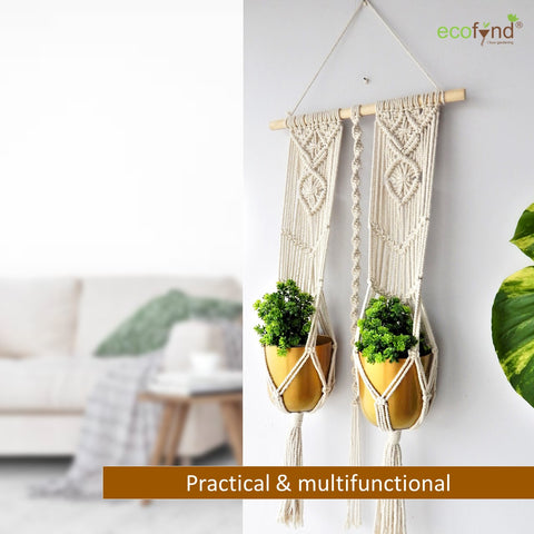 Macrame Double Plant Hanger, Indoor Outdoor Hanging Plant Holder planter freeshipping - Ecofynd