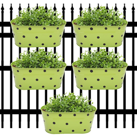 ecofynd Oval Polka Dot Balcony Railing Planter with Detachable Handle, Green Railing Planter freeshipping - Ecofynd