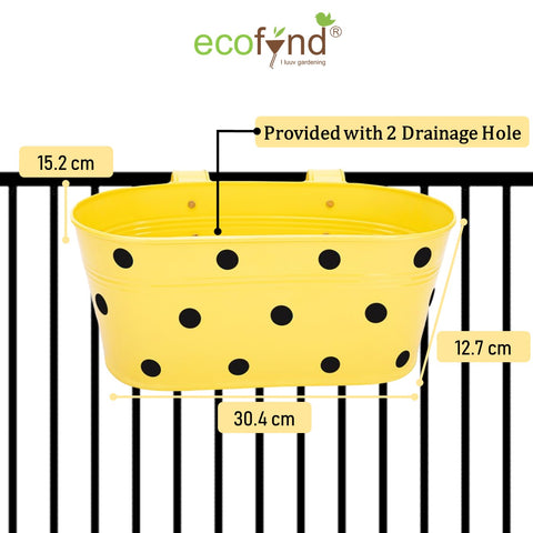 ecofynd Oval Polka Dot Balcony Railing Planter with Detachable Handle, Yellow Railing Planter freeshipping - Ecofynd