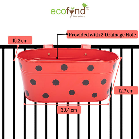 ecofynd Oval Polka Dot Balcony Railing Planter with Detachable Handle Railing Planter freeshipping - Ecofynd