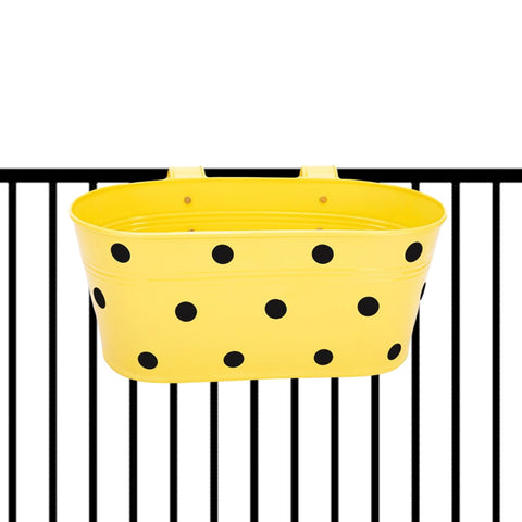 ecofynd Oval Polka Dot Balcony Railing Planter with Detachable Handle, Yellow Railing Planter freeshipping - Ecofynd